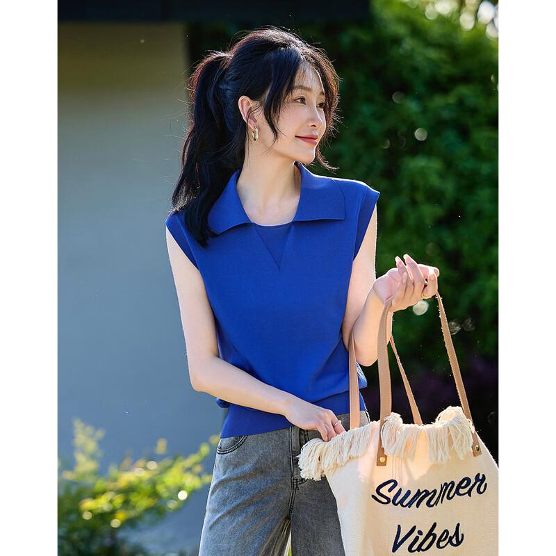 

Demana Ribbed Lapel Sleeveless Knit Top L