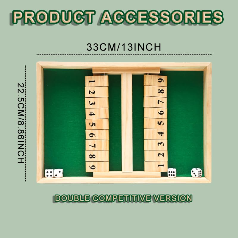 AIUAZA Shutbox Dice Wooden Board Game for 2 Traditional Family Board Fun Math Game for the Holidays Game, Players, Bar, Travel, Game, (Battle Version)