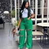 Women's High Rise Straight Leg Jeans Hollow Chain Cutout Denim Pants Streetwear Long Trousers