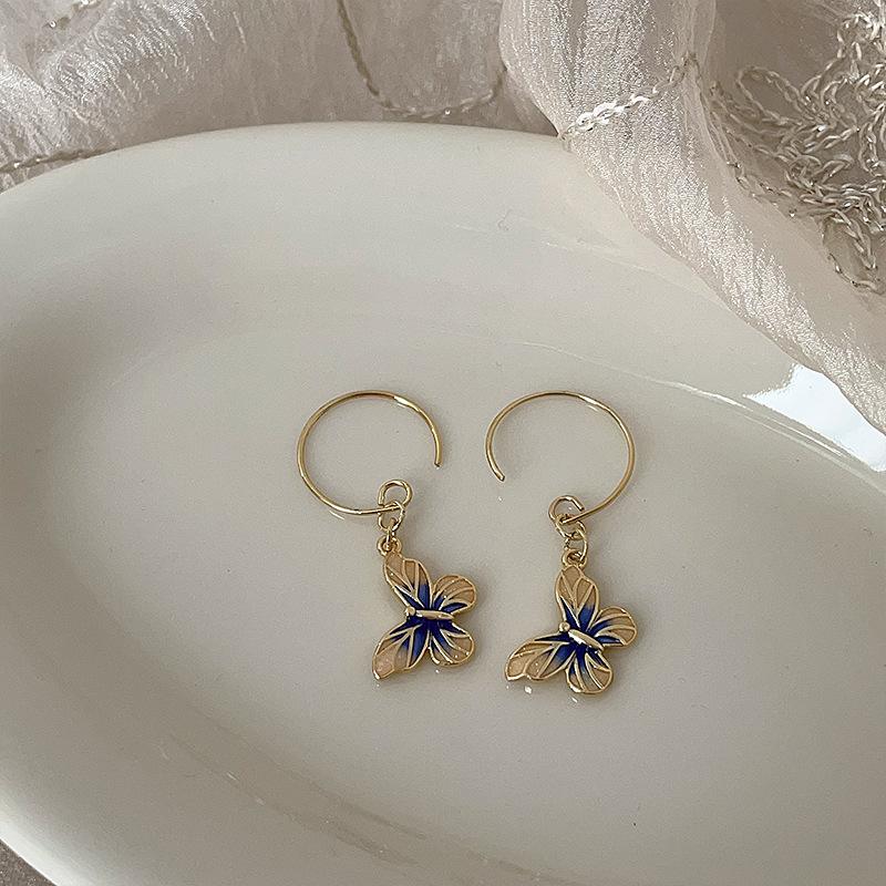 French Retro Oil Drop Butterfly Metal Necklace Female Design Sense Niche Personality Simple Temperament Fashion Earrings Ring