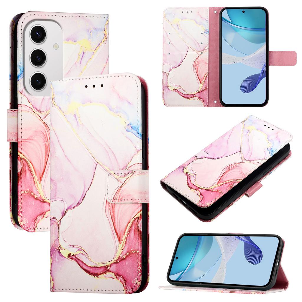 For Samsung Galaxy S24 FE Case with Strap Marble Pattern Leather Phone Cover Card Holder