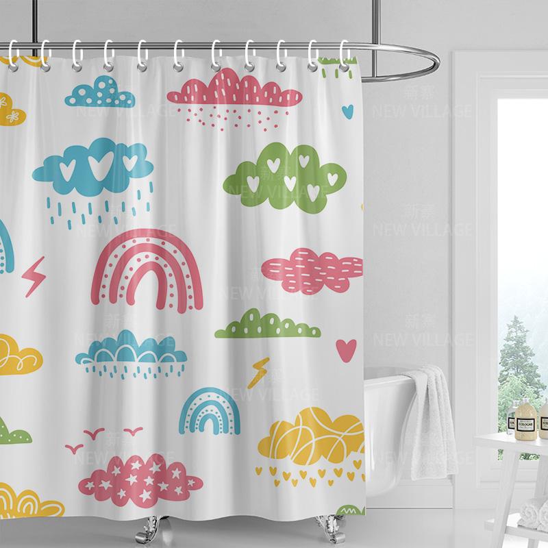 Home shower curtains bathroom Decora waterproof fabric non-slip bathmat water absorption curtain Modern nordic rainbow cute