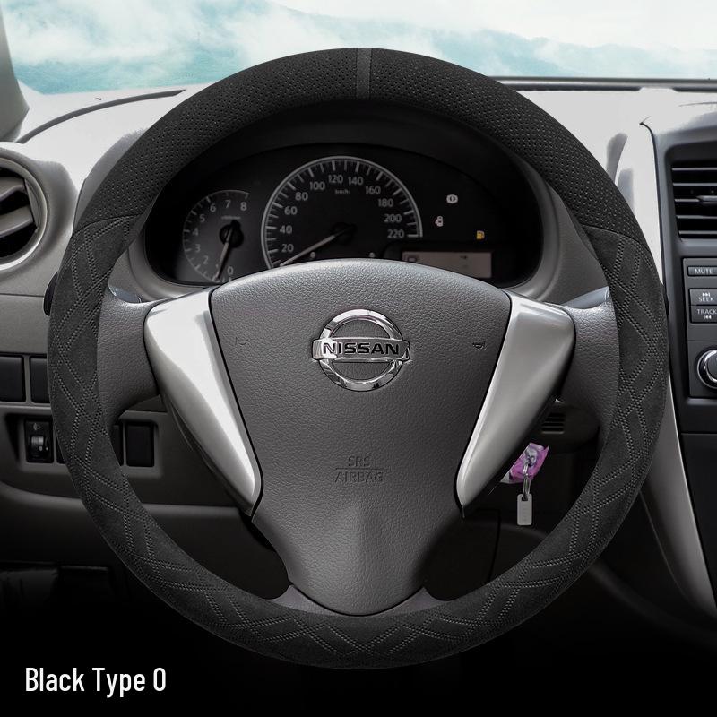 Suede Steering Wheel Cover for Nissan Sylphy, Teana, Qashqai, Sunny, Tiida, X-Trail, Livina (14th Gen).