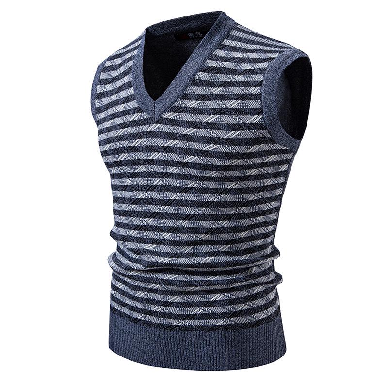 Men's V-Neck Trendy Knit Sweater Vest - Autumn/Winter European & American Style Pullover