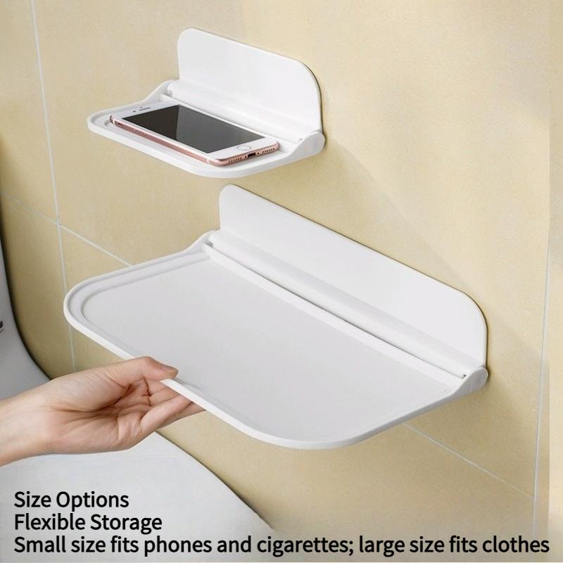 1PC Storage Folding Rack Bedside Toilet Storage Mobile Phone Set-top Box No Punching Bathroom Wall Hanging