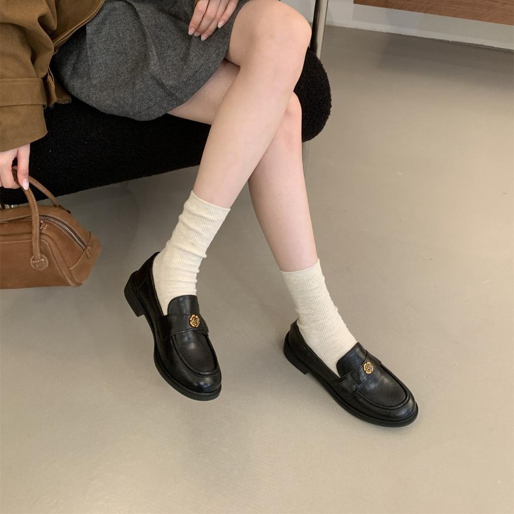 British style brown retro one-pedal loafers women's 2025 autumn and winter new thick-heeled small leather shoes retro single shoes