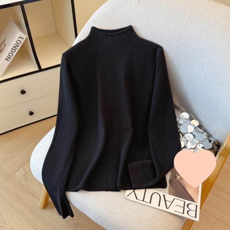 Autumn Winter Half High Collar Solid Sweater Women Casual Fashion All-match Bottomed Knitting Pullover Top