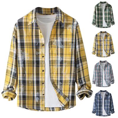 Men's Autumn Button-Down Casual Loose Plaid Long Sleeve Shirt