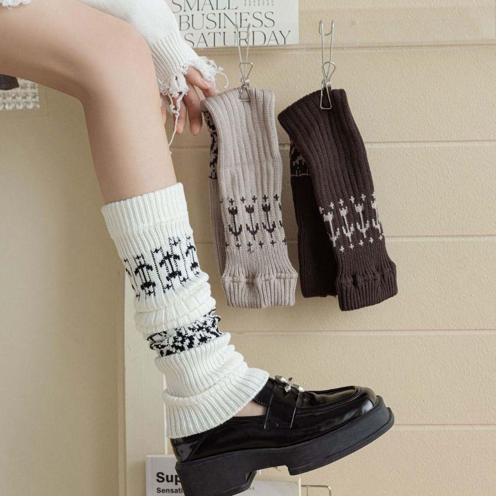 Thicken Maillard Leg Warmer Patchwork Knitted Leg Covers Retro Lattice Stockings Fall Winter