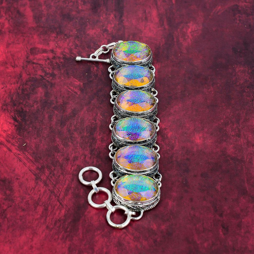 Yellow Triplet Opal Bracelet, 925 Solid Sterling Silver Gemstone Jewelry, Handmade Bracelet, For Memorial Day