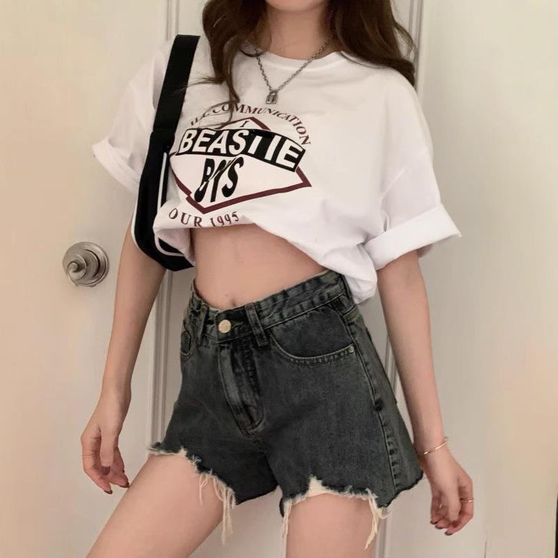 High Waist Ripped Denim Shorts - Women's Summer 2025 A-Line Hot Pants