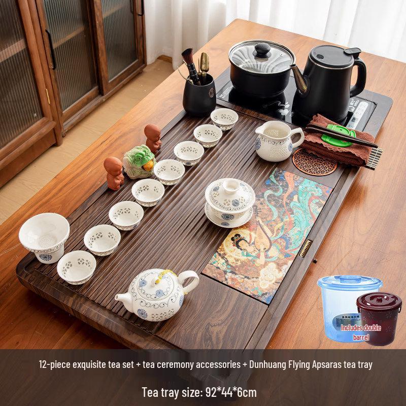 Chaxun 12-Piece Ceramic Tea Set with Dunhuang Feitian Tea Tray