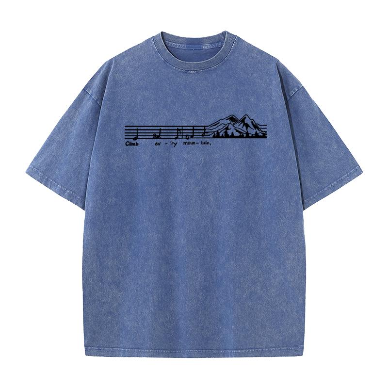 Music Mountain Cotton Mens Short Sleeve Tees Normal Autumn vintage Washed T Shirts Group Washed Tops Tees Classic Round Collar