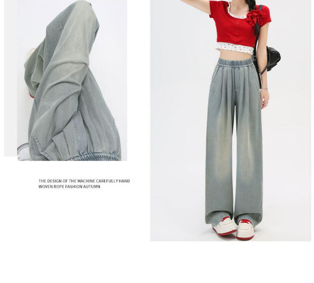 Women’s Tencel Soft Denim High-Waist Loose Jeans – Summer 2024 Retro Wide-Leg Style