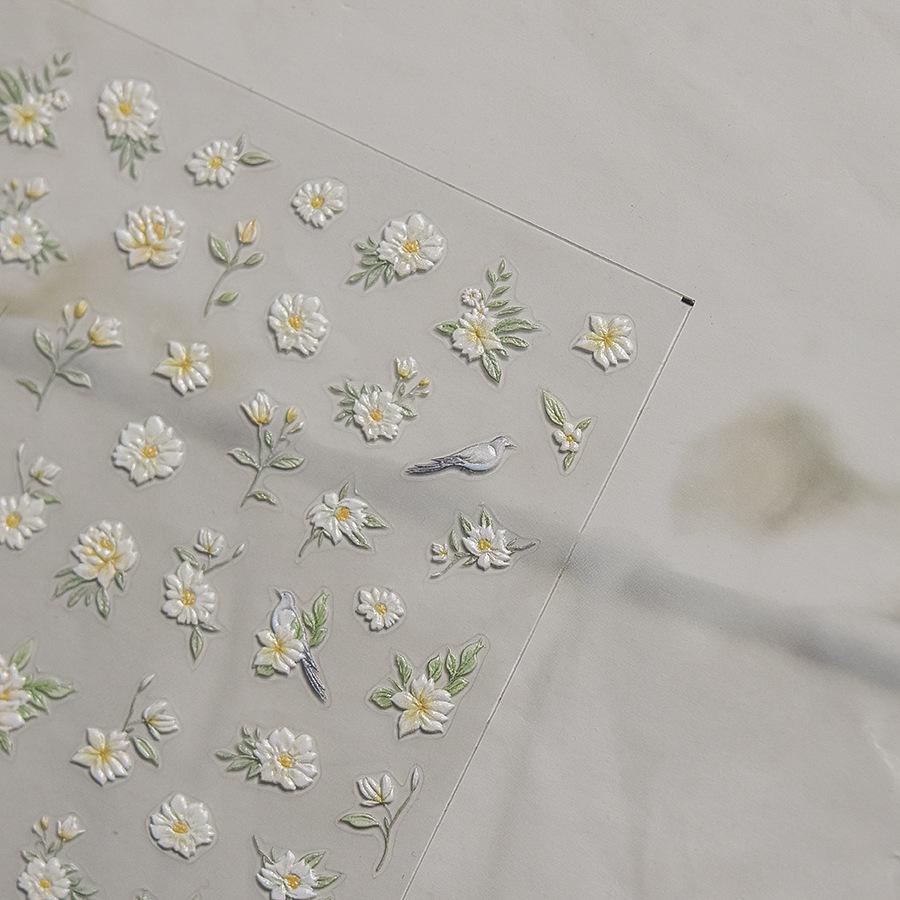 

Tomoni 3D Embossed Japanese Kids Nail Stickers - Camellia & Bird Design