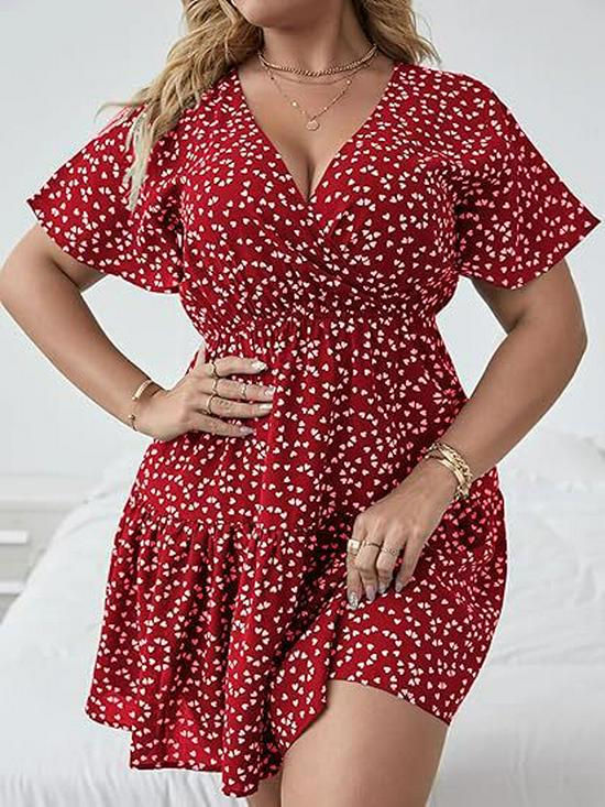 2025 European & American Plus Size V-neck Ruffle Wrap Dress for Women