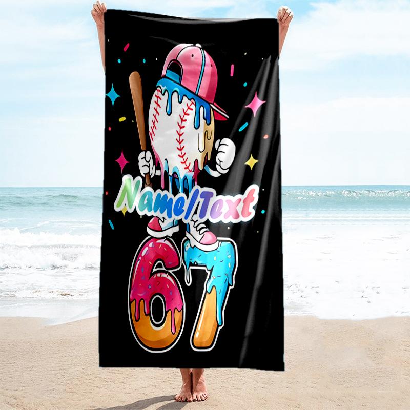 1PC Custom Name Baseball Player Art Beach Towel Highly Absorbent And Sand-Resistant Towel for Swimming, Pool, Yoga, And Travel Lightweight