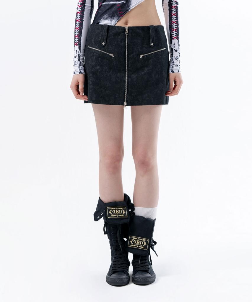 Deogdaibeu Front Zipper Mini Skirt Black