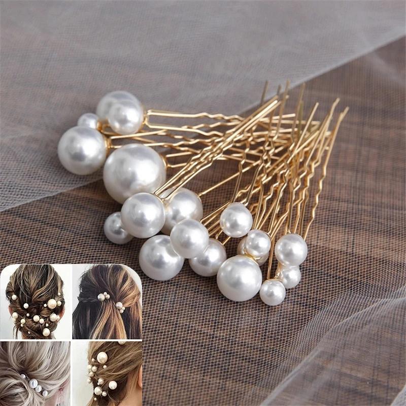 18pcs Pearl Bridal U-shaped Pin Metal Barrette Clip Hairpins Rhinestone Wedding Hairstyle Design Tools Women Hair Accessories