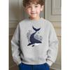 Cute Childlike Whale Printed Crew Neck Sweatshirt for Kids Daily Leisure School And Outdoor Activities