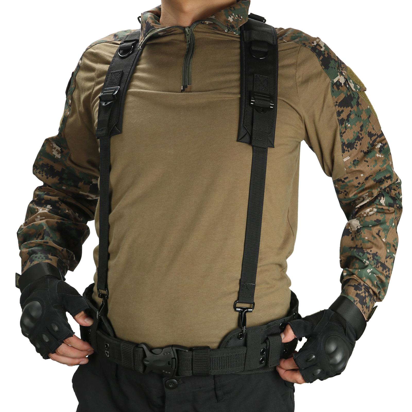 Tactical Padded Battle Belt with Detachable H-Harness Suspenders Adjustable Shoulder Straps for Patrol Belt Training Heavy Duty S чёрный