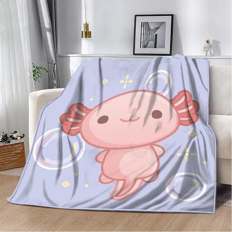 8 Sizes Cute Axolotl Printed Blanket Warm Soft And Comfortable Home Travel Blanket Sofa Bedding Cover Blanket Kids Gamer Gift
