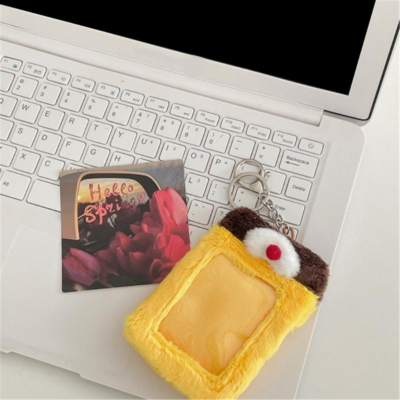 Soft Plush Photocard Holder ID Credit Case with Keychain Cartoon Pendant 3 Inch Photo Card Holders Card Protector School