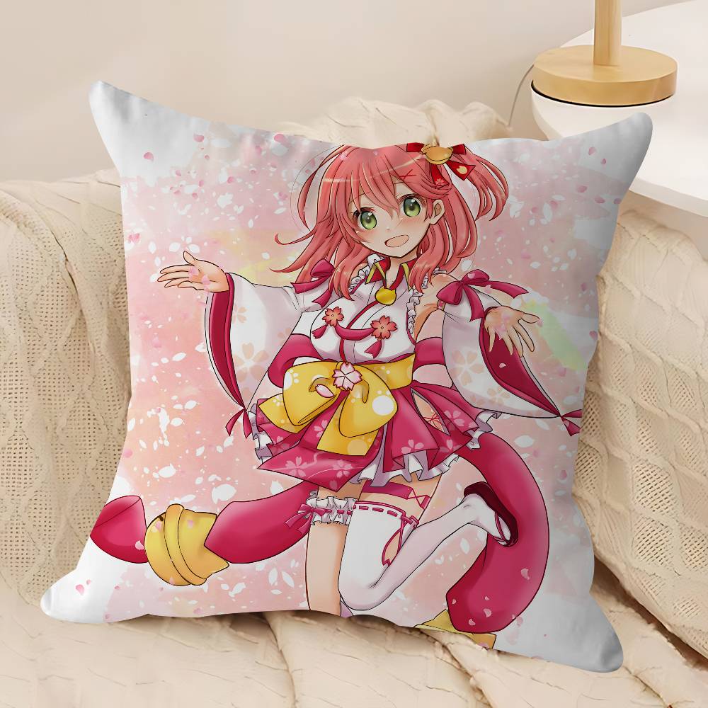 Anime Hololive Sakura Poszewki na Poduszki Kreskówkowe Sofa Dekoracyjne Domowe Dwustronny Druk Krótki Plusz Urocza Poszewka na Poduszkę