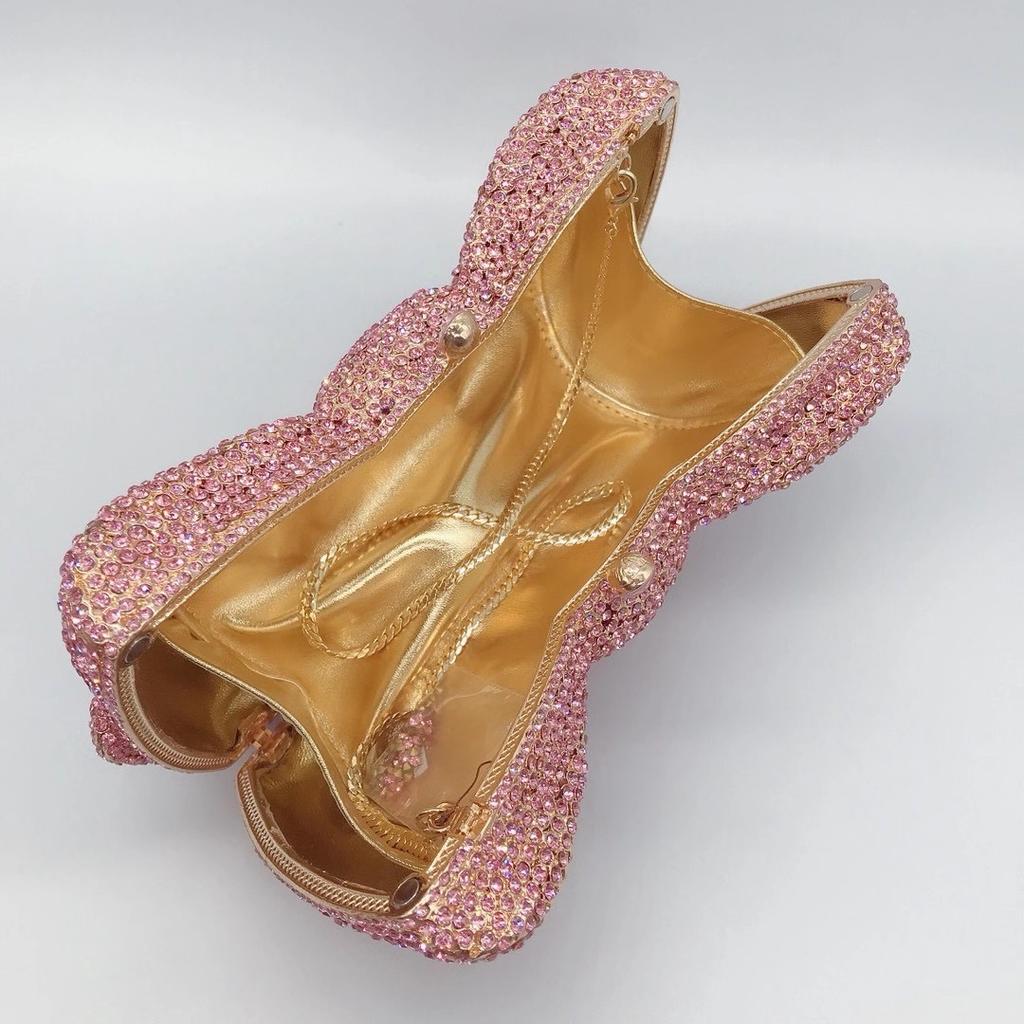 WHTUOHENG Borsa da sera a forma di fiocco con strass argentati Lusso Diamante Party Clutches Borsa da sposa da donna Borse da ballo per signora