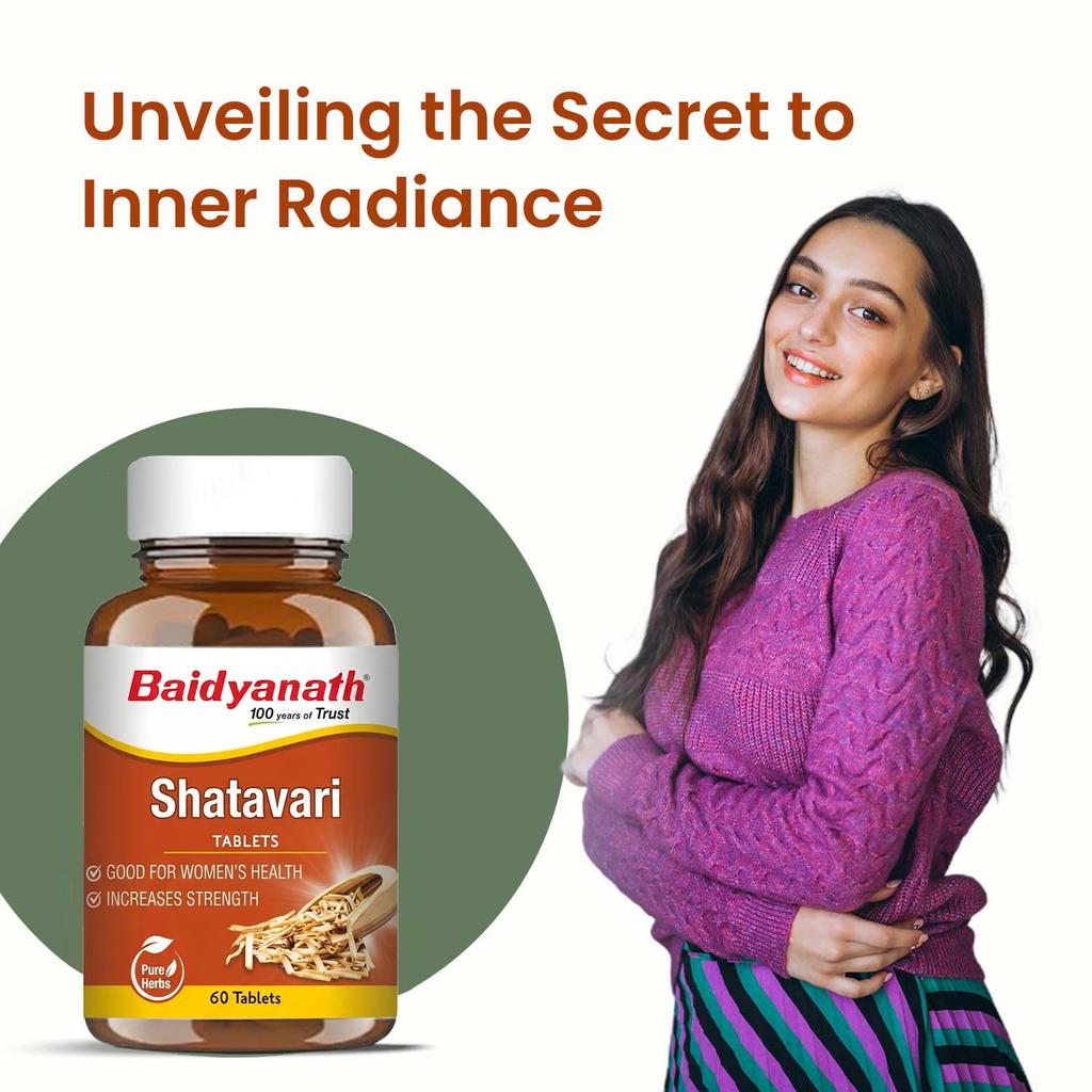 Baidyanath Ayurved Shatavari Tablets - 60 Tabs | Hormonal Balance and Wellness Support for Women