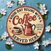 Pc of Retro CoffeeThemed Metal Wall Art Sign   Cm Round Aluminum Decoration Featuring a Red Teapot And Cup Design  Grea
