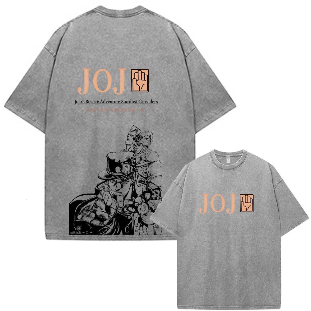 55. Washed Tee Japan Anime JoJo Bizarre Adventure Giorno Giovanna Vintage Washed T Shirt Men's Clothing Fashion Casual Short Sleeves T-shirt oversize