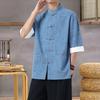 Men's Lightweight Mandarin Collar Printed Shirt Summer Chinese Style Oriental Design Casual Cultural Wear