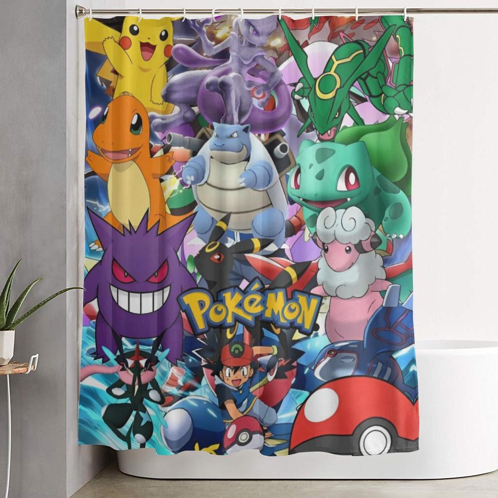 Kreslené postavičky Pokémonů Squirtle Sprchový závěs pro koupelnovou výzdobu Lehké sady sprchových závěsů 60X72 palců s háčky