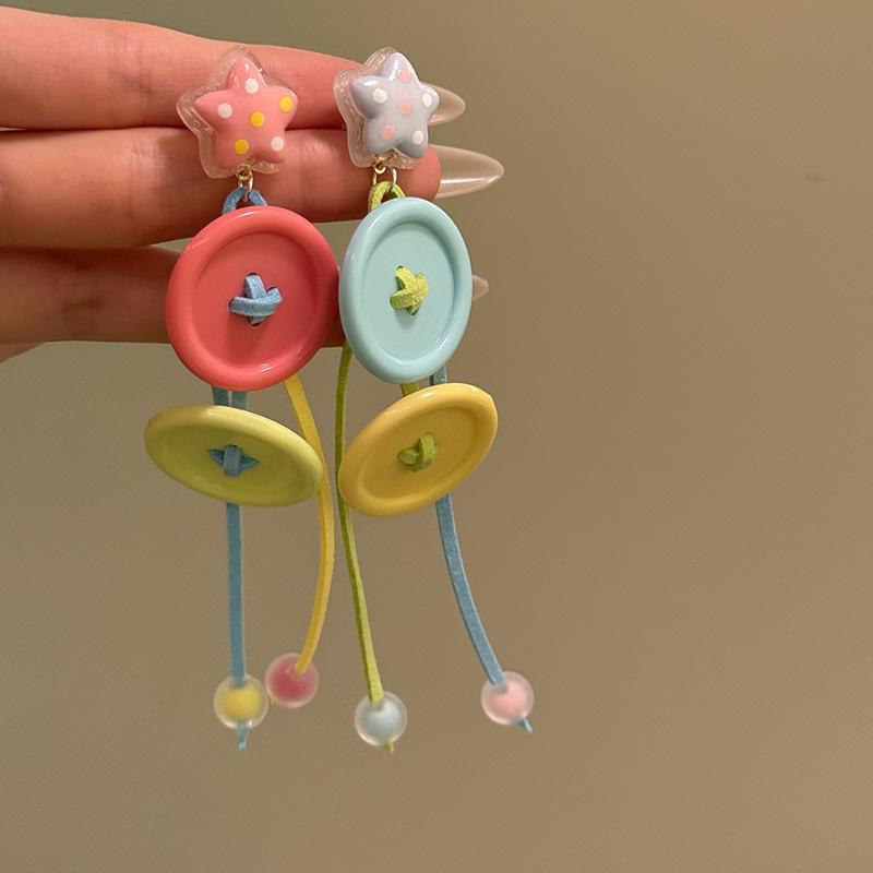 Vintage kontrastierende Blumen Perlen Quasten Ohrringe Sommer süßes Mädchen Herz Ohrringe Reise Foto Urlaubsstil Ohrringe