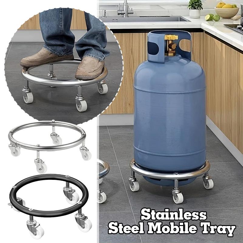 Stainless Steel Gas Cylinder Tray With Wheels Movable Propane Tank Storage Holder Bracket Casters Gas Cylinder Holder Plate