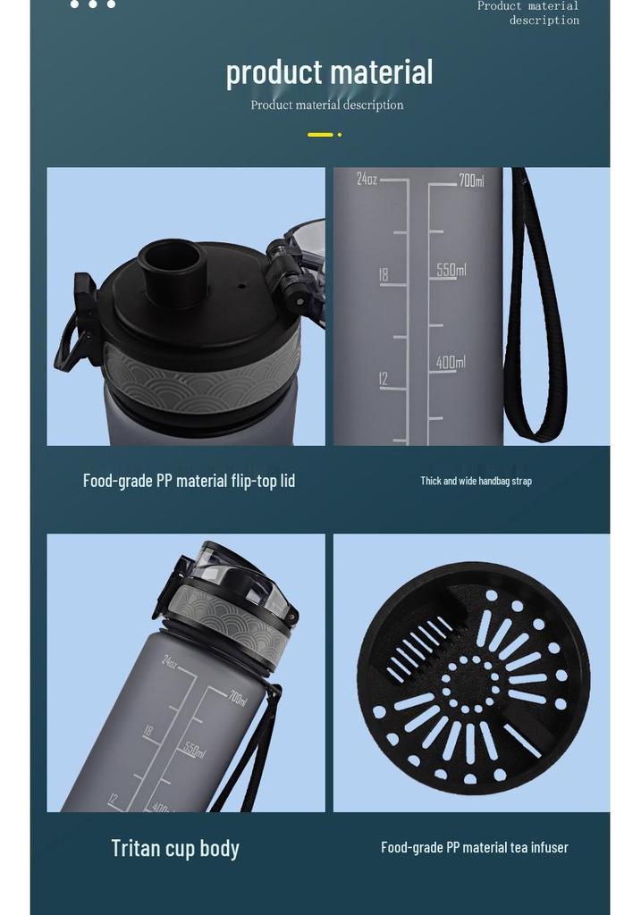 1000ml Large Capacity Tritan Sports Water Bottle with Handle for Fruit Tea