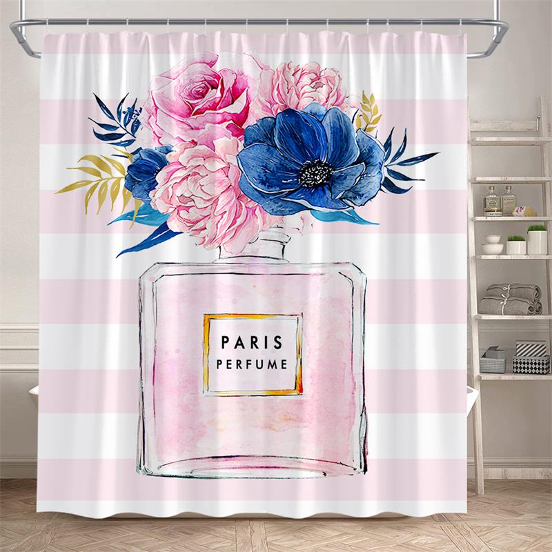 Floral Perfume Shower Curtains Pink Flower Butterfly Red High Heel Black White Stripe Fashion bath Curtain Fabric Bathroom Decor