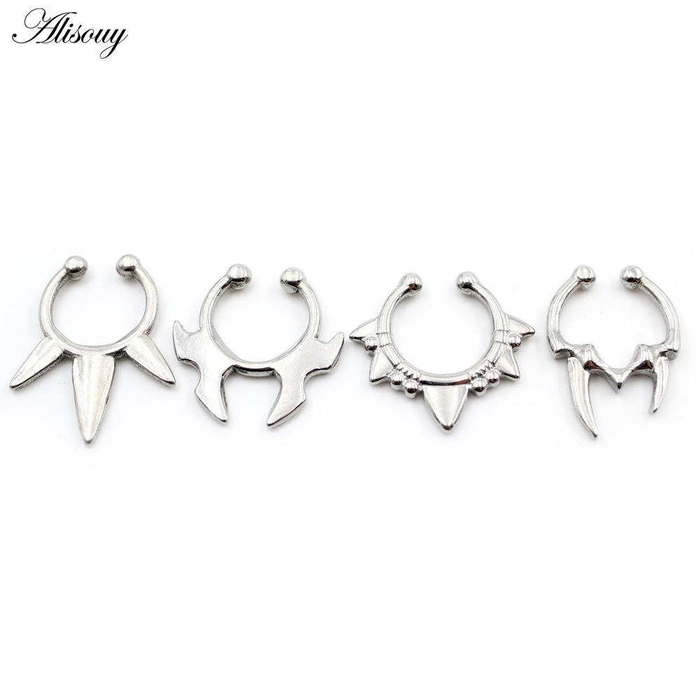 Alisouy 1PC Stainless Steel Casting Tusk Fangs Cone Nose Ring Septum Ear Cuffs Cartilage Tragus Daith Non Piercing Body Jewelry