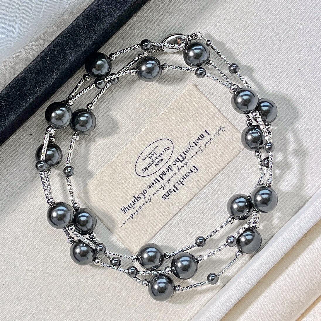 

Осень и Зима Винтажное Ожерелье из Таитянского Черного Жемчуга и Искусственного Кристалла, Цепочка для Ключиц, Цепочка для Свитера