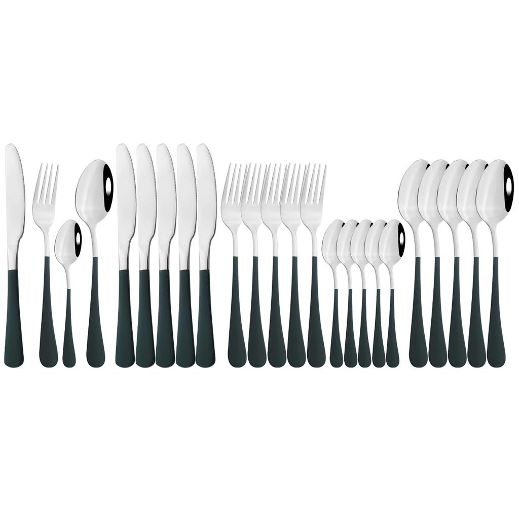 Vícebarevná 24dílná sada jídelního nádobí Nůž Vidlička Kávová lžička Sada příborů Západní nerezové nádobí Kuchyňské příbory Stříbrné příbory