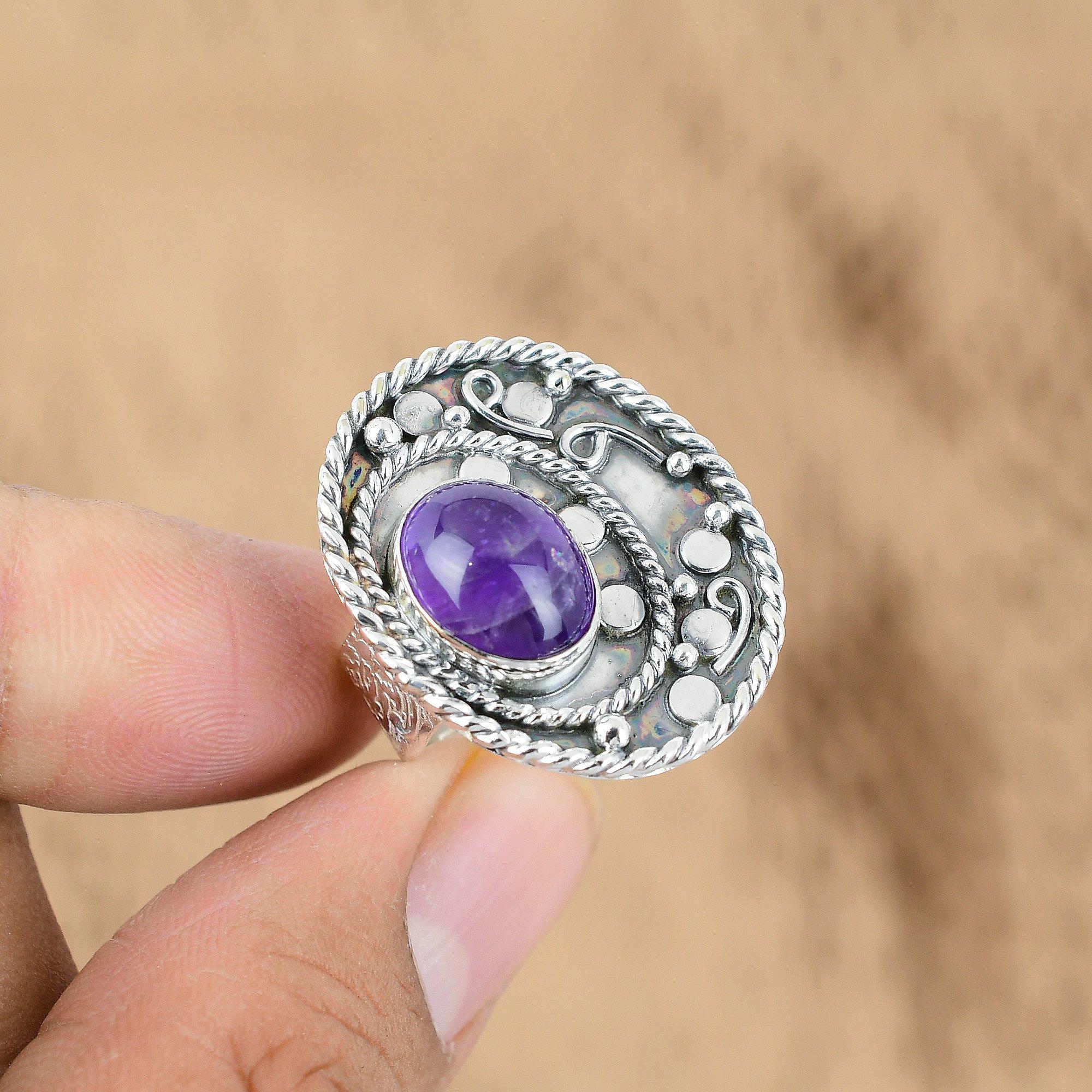 

Natural African Amethyst Gemstone Promise Adjustable Ring 925 Silver For Girls Yes