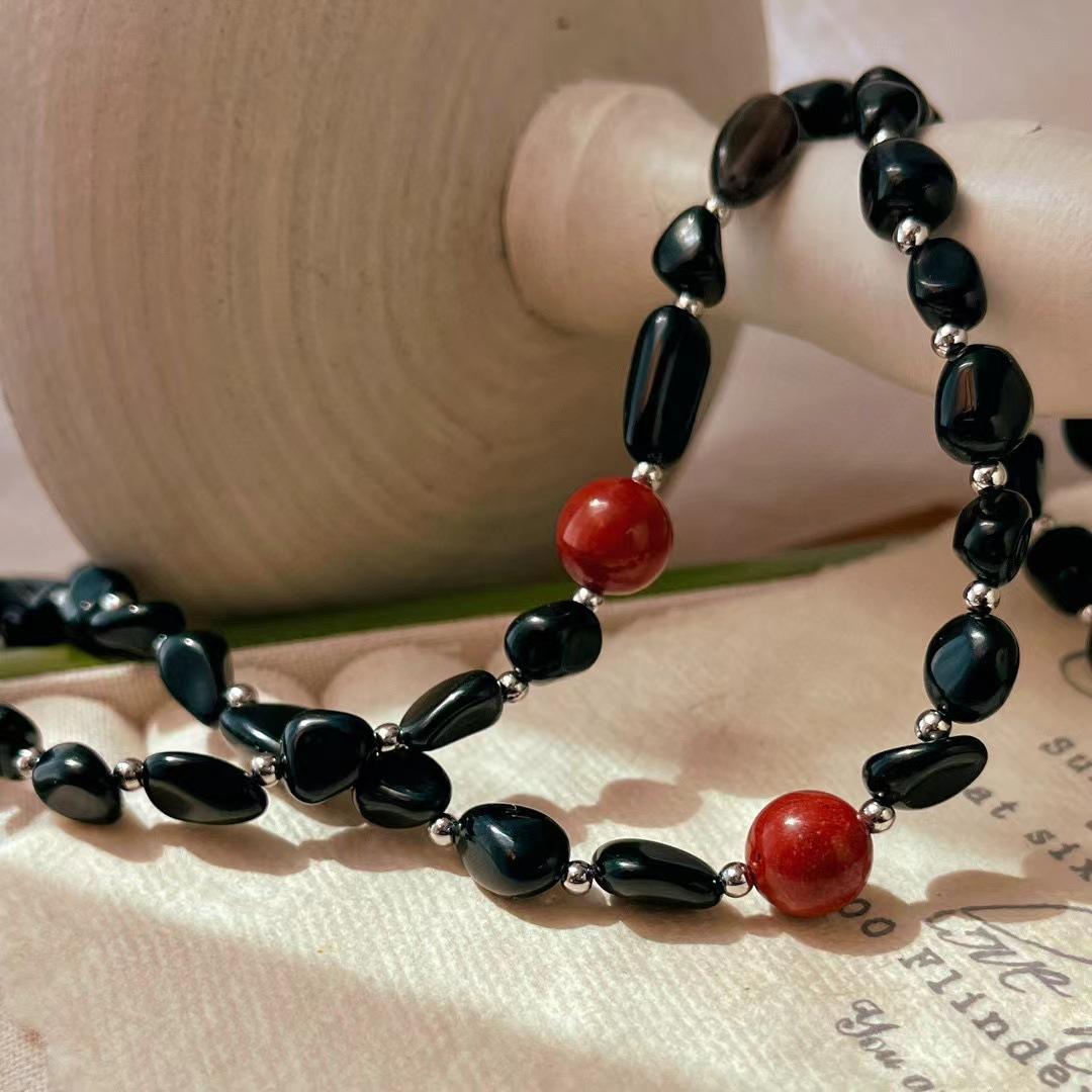 Retro High Quality Natural Black Agate Niche Simple Clavicle Chain Atmosphere Necklace