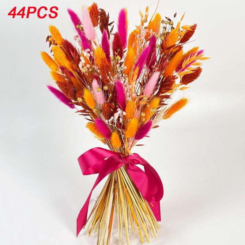

Orange Natural Dried Flower Bouquet 17” Vibrant with Bunny Tails Baby’s Breath and Oat Grass Home Diy Office Farmhouse Decor