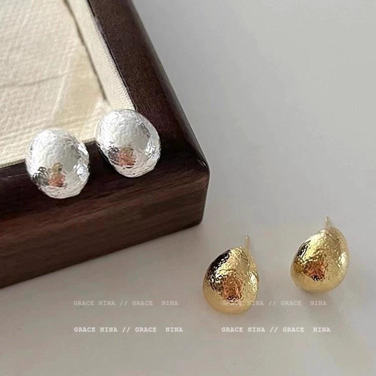 Cold Wind Irregular Metal Water Drop Earrings Women's Light Luxury Earrings Autumn and Winter Earrings