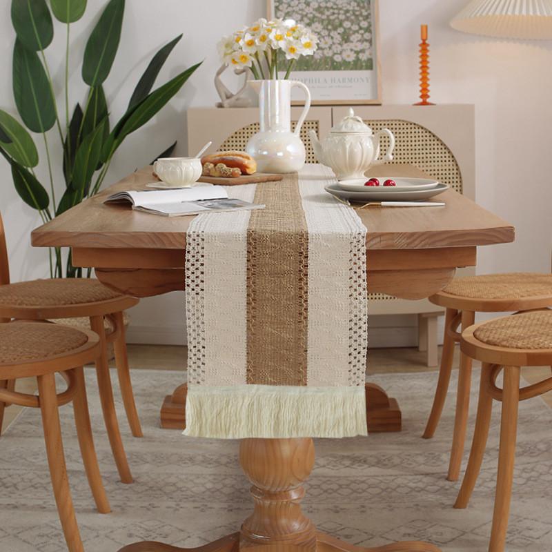 Nordic Minimalist Cotton Linen Table Runner With Tassels For Dining Room Decor