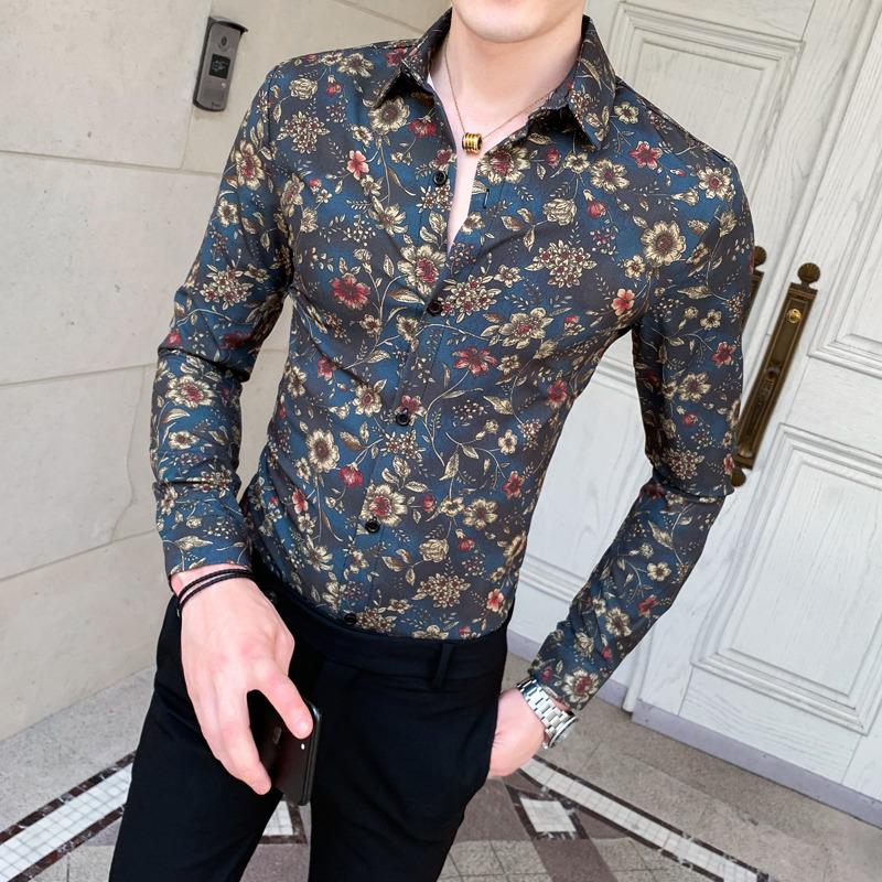 Men's Slim Floral Print Shirt - Ideal for Spring and Autumn Fashion