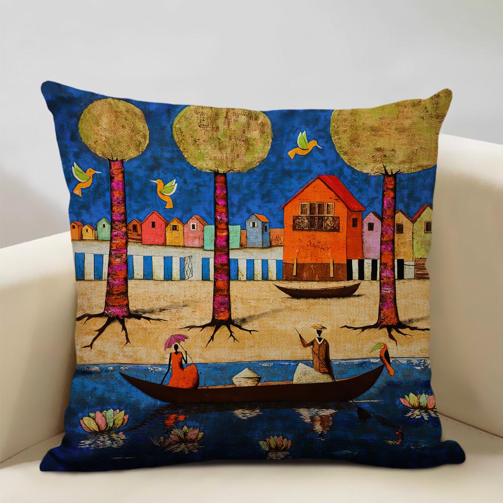 Portrait Oil Painting Cushion Cover African National Style Living Room Sofa Art Decoration Pillow Bedding 45x45cm Cover Pillows