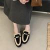 2024 Autumn/Winter Women's Fur-Lined Gold Lock Thick Heel Half Slippers