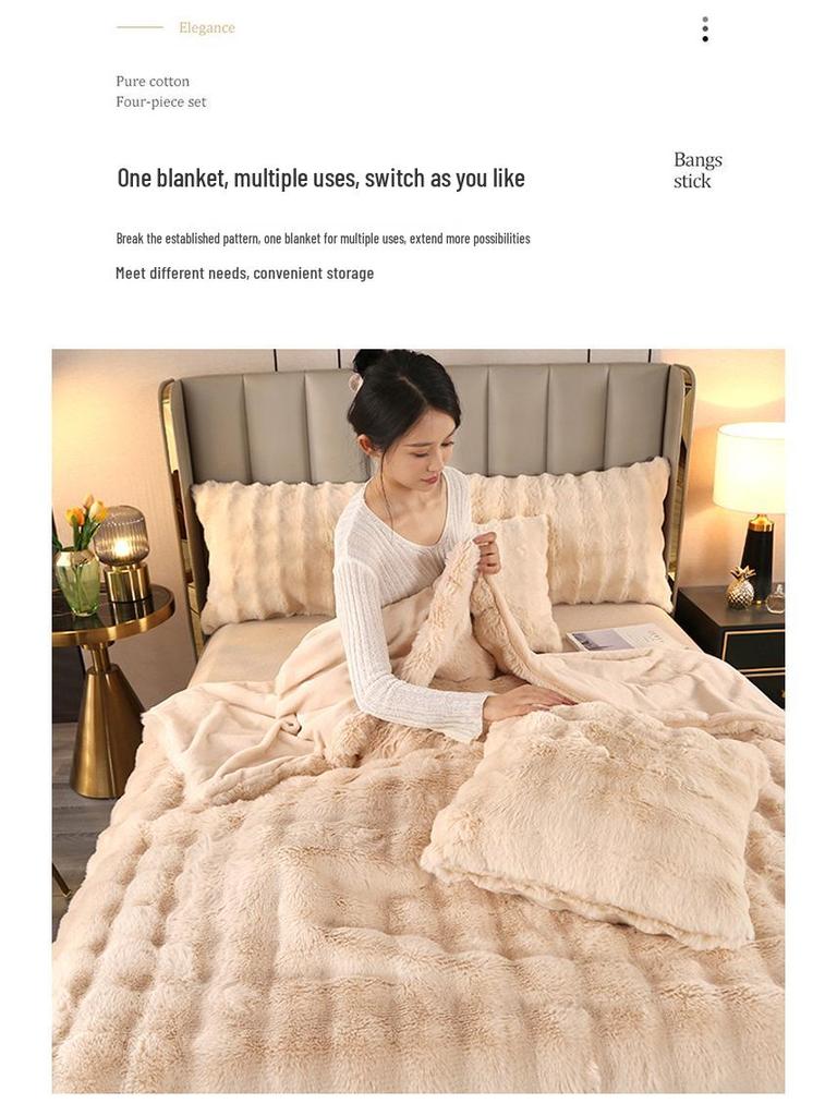 Elegant Toca Extra Thick Double Layer Faux Fur Sofa Nap Blanket